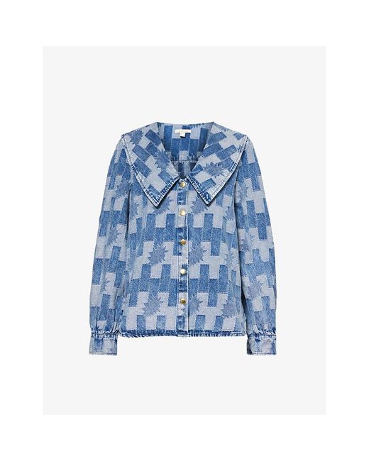 Barbour Blue Bowhill Boxy-fit Patterned-denim Shirt