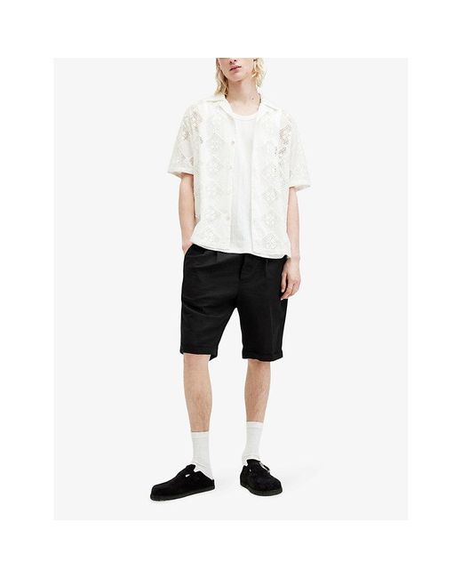 AllSaints Black Ora Tallis Pleated Slim-fit Linen And Organic-cotton Shorts for men