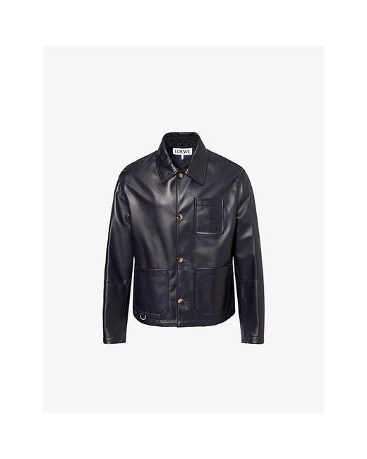 Loewe Blue Workwear Contrast-Shell Leather Jacket for men