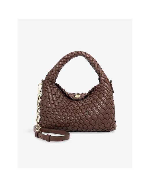 Dune Brown Dinkydeliberate Mini Woven Faux-Leather Top-Handle Bag