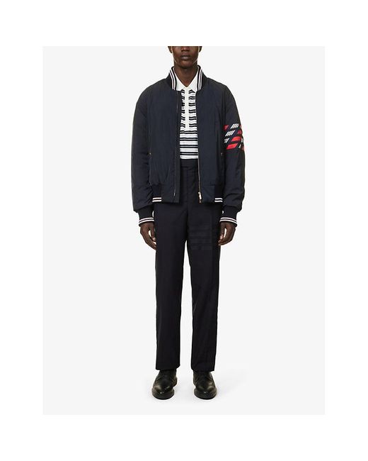 Thom Browne Blue Four-bar Brand-patch Shell-down Bomber Jacket for men