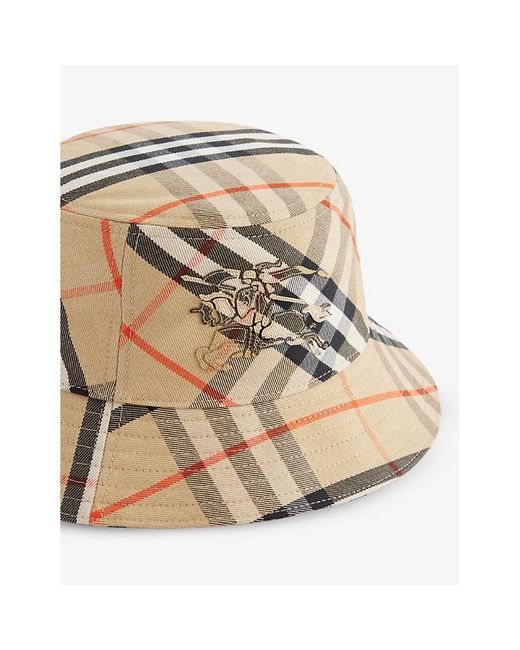 Burberry Natural Checked Brand-embroidered Cotton-blend Bucket Hat for men