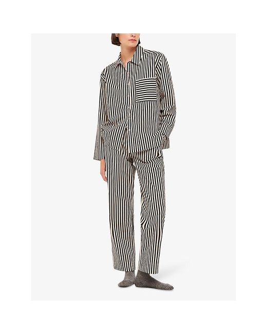 Whistles Black Stripe-print Relaxed-fit Cotton Pyjama Shirt