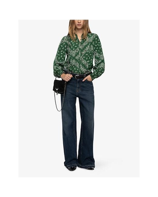 Zadig & Voltaire Green Twina Paisley-Print Silk Shirt