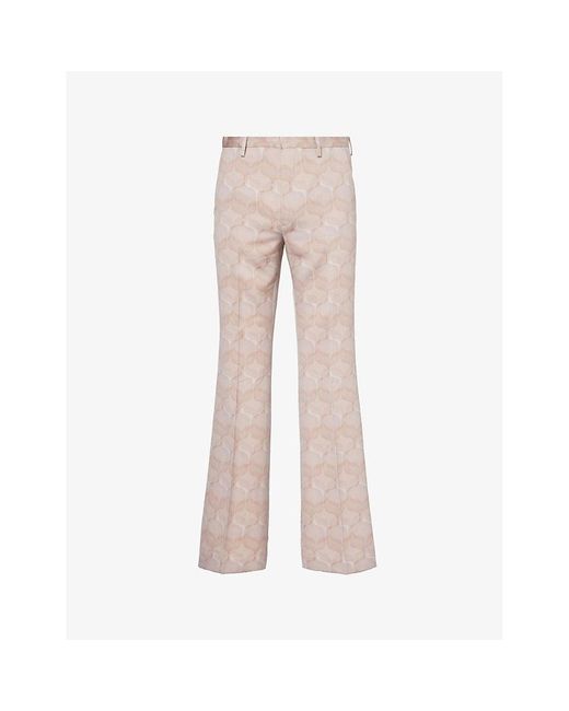 Dries Van Noten Pink Patterned Straight-leg Mid-rise Wool Trousers for men