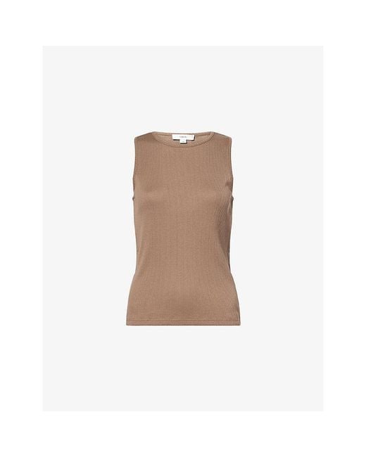 Vince Brown Ribbed Pima Shell Cotton Top