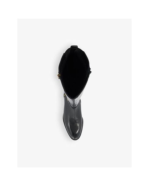 Dune Black Taylyn Snaffle-Trim Leather Heeled Knee-High Boots