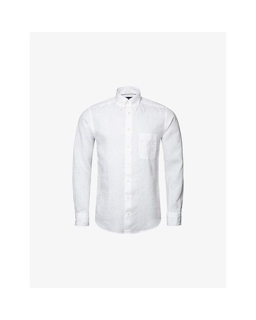 Eton of Sweden Blue Buttoned-collar Slim-fit Linen Shirt for men