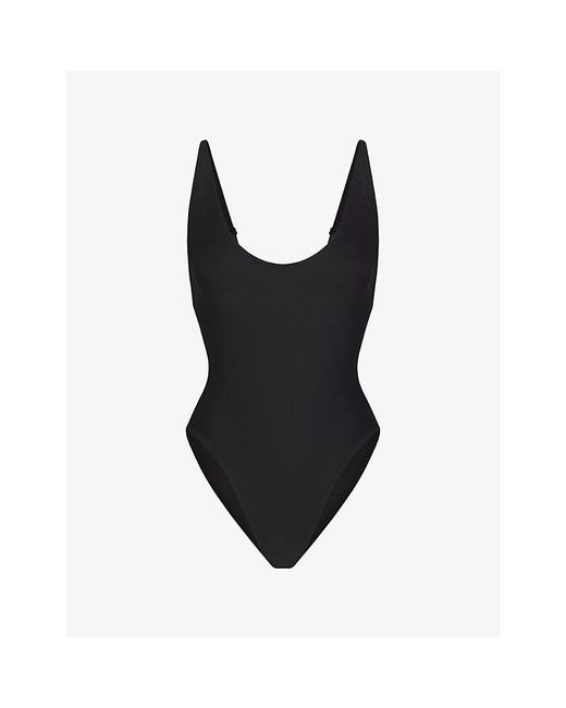Skims Black Signature Swim Scoop-Neck Swimsuit