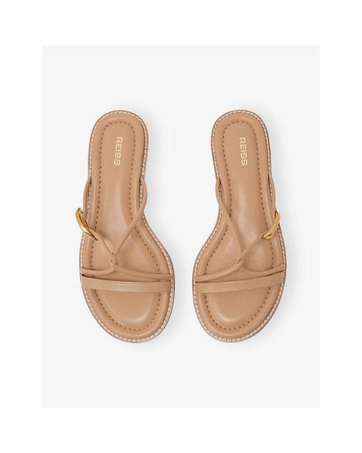 Reiss Natural Raina Flat Leather Sandals