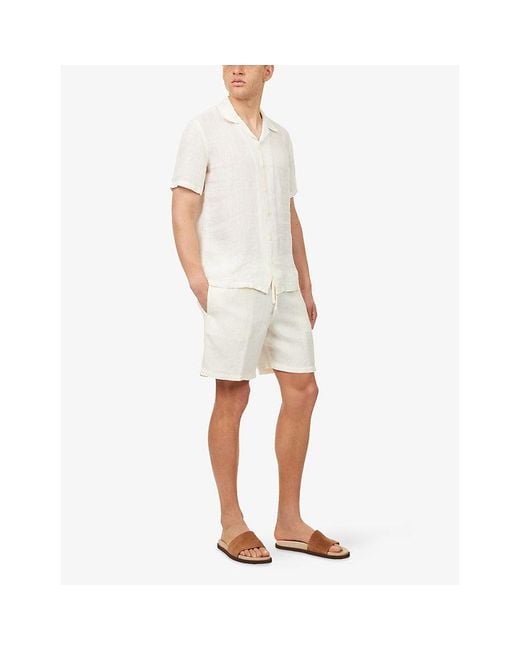 120% Lino Natural Drawstring Linen Bermuda Shorts for men