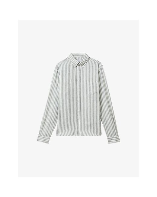 Reiss Gray Queen Striped Regular-fit Linen Shirt X for men