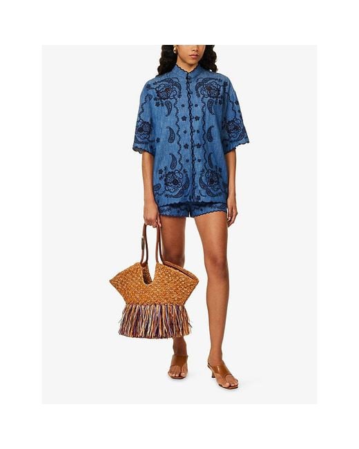 Zimmermann Blue Aster Embroidered Denim Shirt