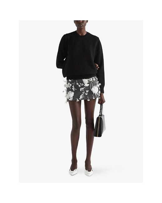 Prada Black Logo-Pattern Wool And Cashmere-Blend Jumper