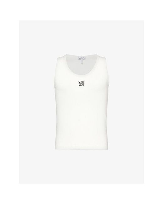Loewe White Anagram Brand-embroidered Stretch-cotton Top for men