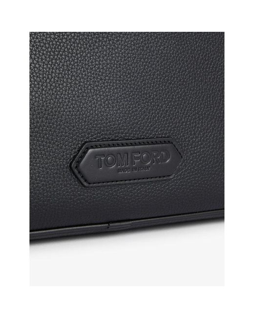 Tom Ford Black Brand-embossed Medium Leather Messenger Bag for men