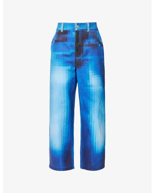 Loewe Blue Pixel Wide-leg Mid-rise Jeans