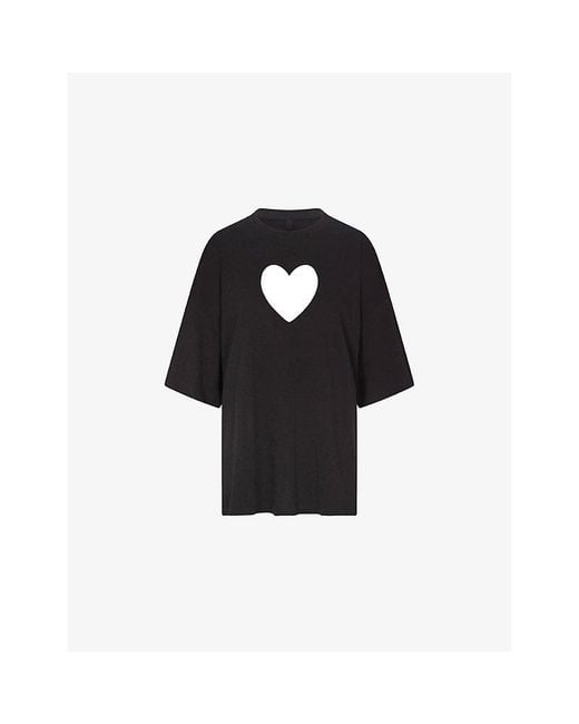 Skims Black Worn-In Oversized Heart Cotton-Jersey T-Shirt