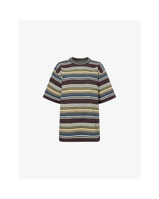 Sacai Gray Horizontal-Stripe Crewneck Cotton-Jersey T-Shirt for men
