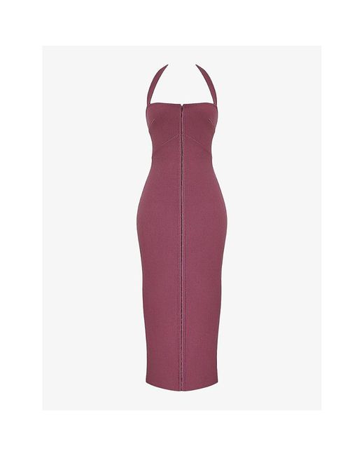 House Of Cb Purple Mia Halter-Neck Body-Con Woven Maxi Dress