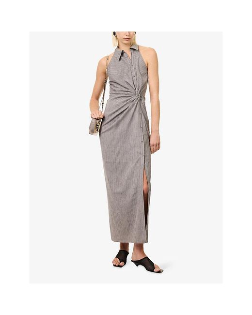 Oude Waag Gray Twist Knot Shirt Cotton-Blend Maxi Dress
