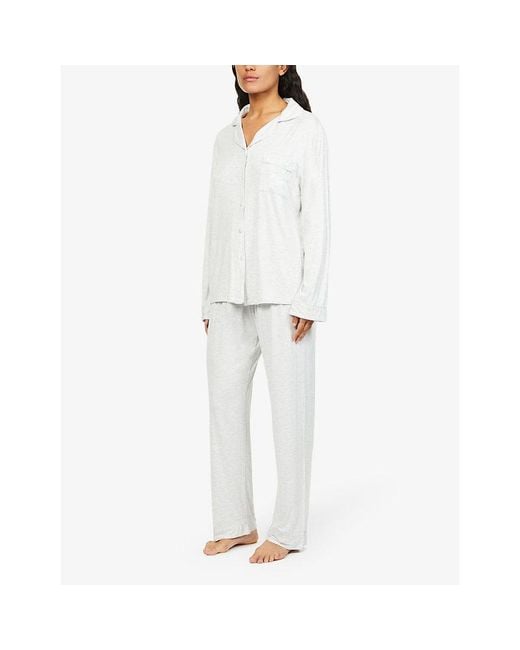THE NAP CO White All-Over Pattern Piped Stretch-Jersey Pyjama Set