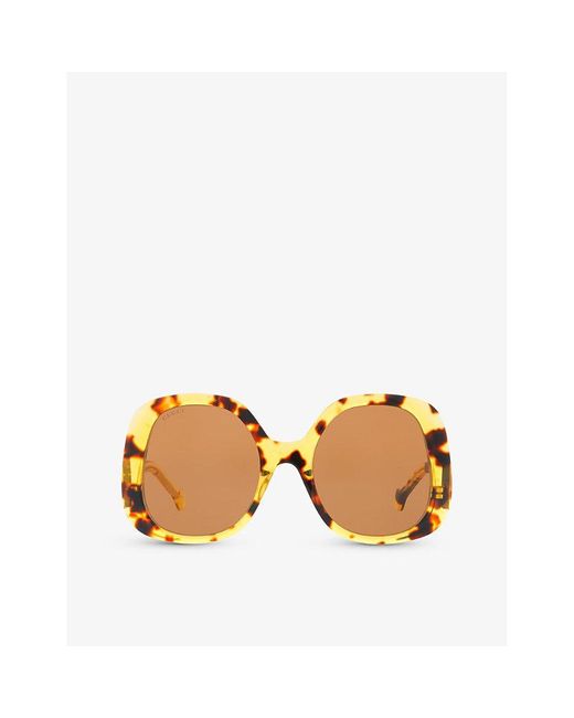 Gucci Natural GG1235S Round-frame Acetate Sunglasses