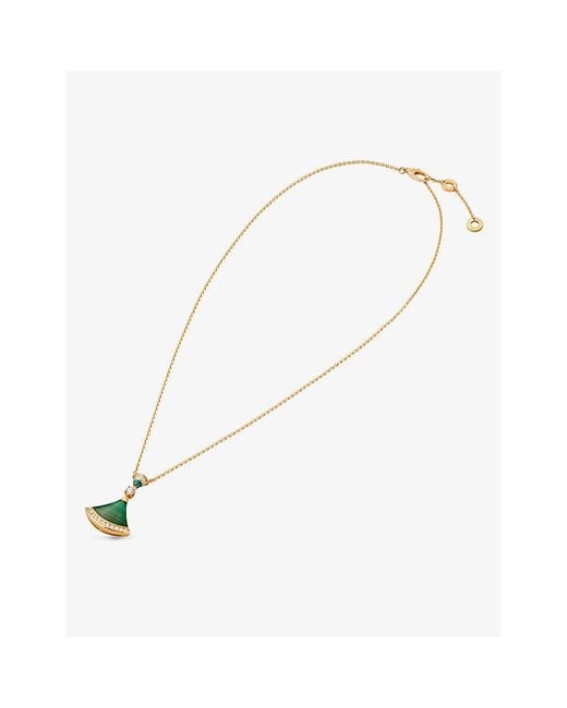 BVLGARI Metallic Divina 18k Yellow Gold, Malachite & Diamond Pendant Necklace