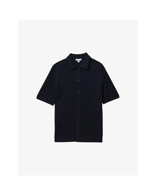 Reiss Blue Murray Regular-fit Ribbed Knitted Shirt for men