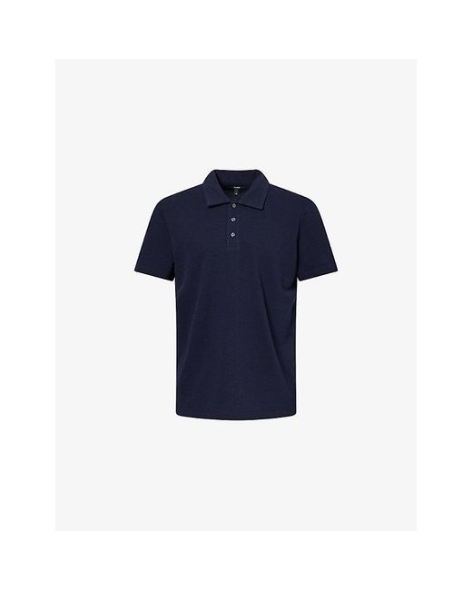 PAIGE Blue Demille Cotton-Knit Polo Top for men