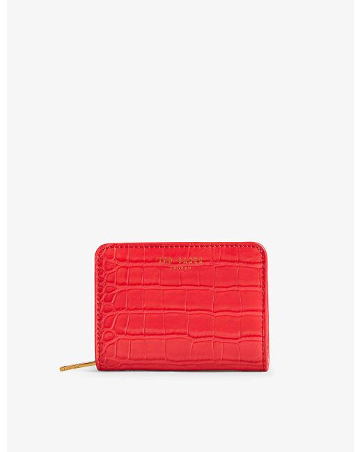Ted Baker Red Valense Small Logo-embossed Croc-effect Faux-leather Purse