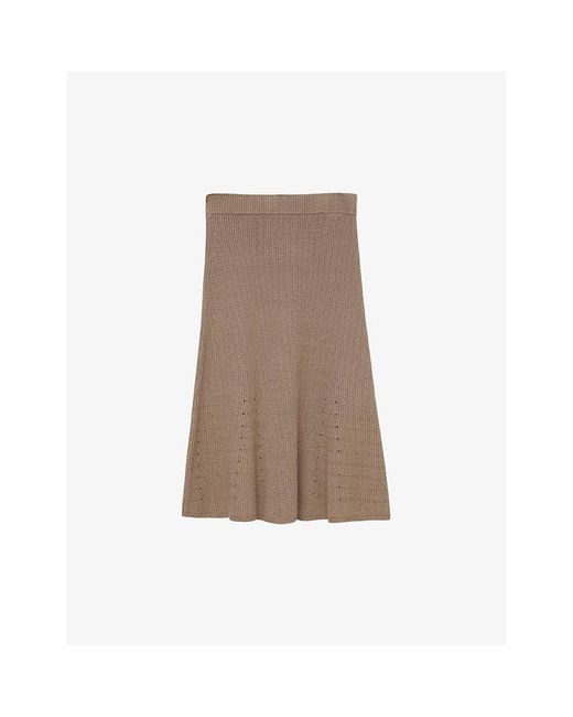 Joseph Brown Slim-fit High-rise Ribbed Stretch Linen-blend Midi Skirt