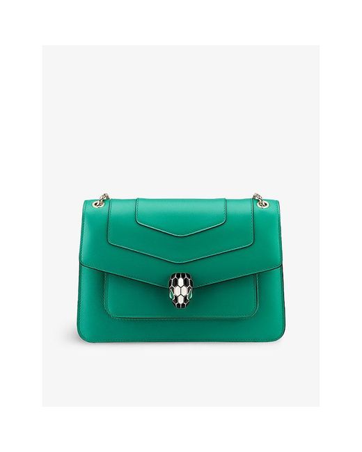 BVLGARI Green Forever Snake-Clasp Leather Cross-Body Bag