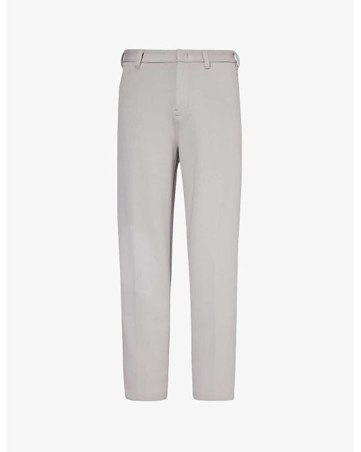Emporio Armani Gray Logo-plaque Tapered-leg Cotton-blend Pique Trousers for men