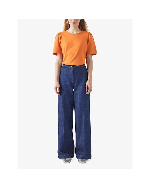 L.K.Bennett Orange Lizzie Embroidered-trim Cotton-jersey T-shirt X