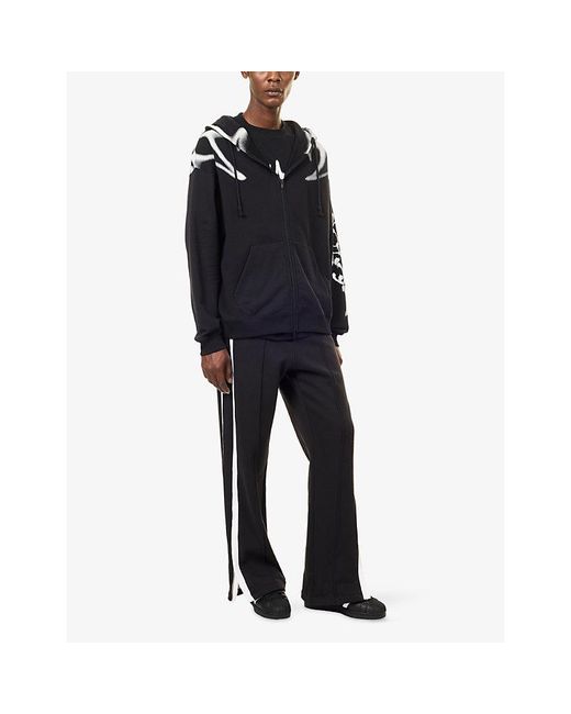Y-3 Blue Graphic-Print Zip-Up Cotton Hoody for men