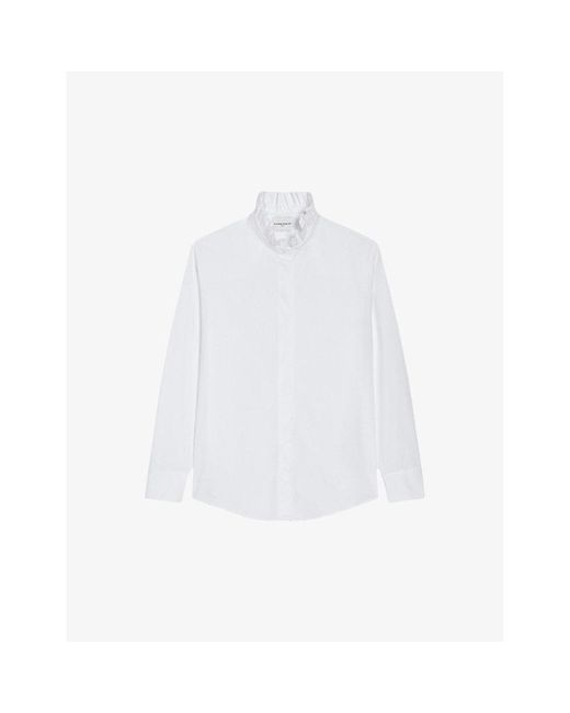Claudie Pierlot White Victorian Ruffled-collar Cotton Shirt