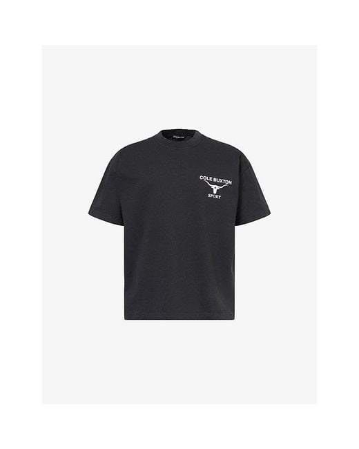 Cole Buxton Black Longhorn Brand-Print Cotton T-Shirt for men