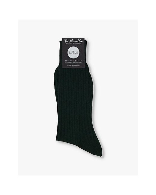 Pantherella Black Danvers Branded Cotton-Blend Socks for men