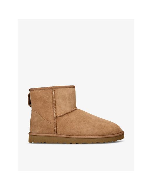 Ugg Brown Classic Ultra Mini Logo-Patch Suede And Shearling Ankle Boots for men