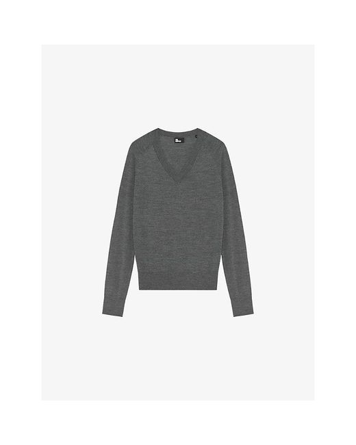 The Kooples Gray V-Neck Wool Knitted Jumper