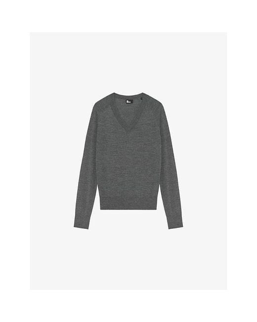 The Kooples Gray V-Neck Wool Knitted Jumper