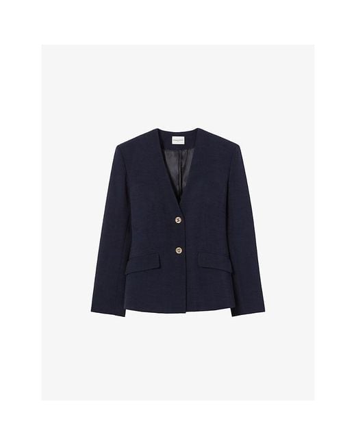 Claudie Pierlot Blue V-Neck Tailored Lyocell-Blend Jacket