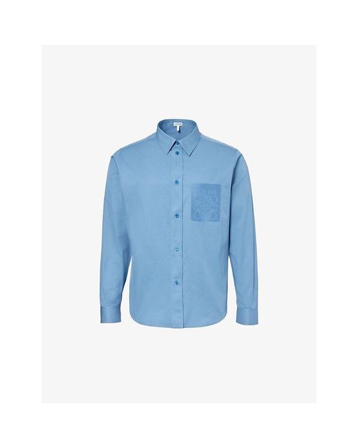 Loewe Blue Anagram-embroidered Pleated-cuffs Relaxed-fit Cotton-twill Shirt for men