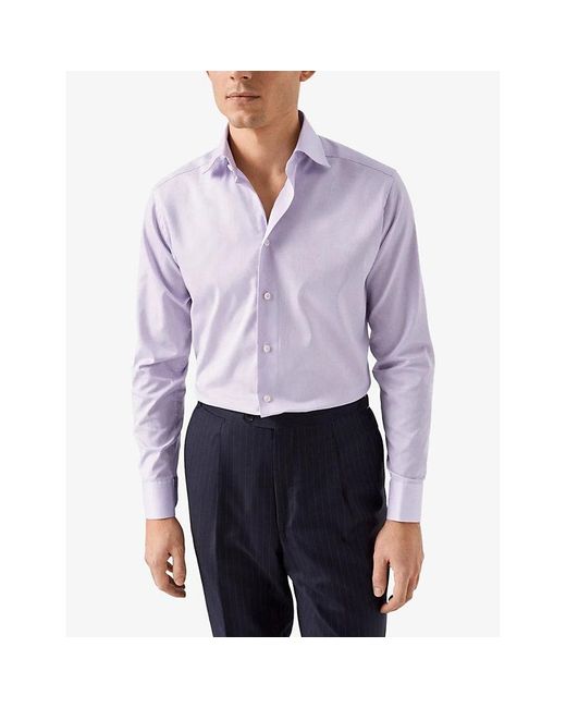 Eton of Sweden Purple Cutaway-Collar Single-Cuff Contemporary-Fit Cotton-Twill Shirt for men