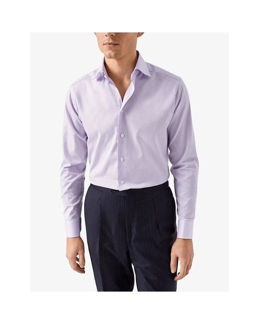 Eton of Sweden Purple Cutaway-Collar Single-Cuff Contemporary-Fit Cotton-Twill Shirt for men
