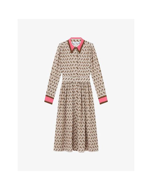 L.K.Bennett Natural Smith Horse-Print Silk Midi Dress