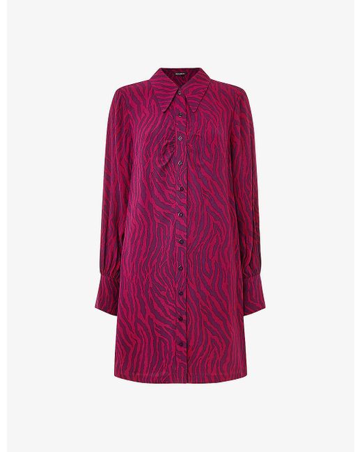 Whistles Purple Zebra-print Collared Woven Mini Dress