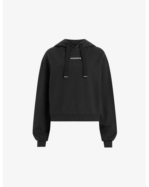 AllSaints Black Fortuna Graphic-print Relaxed-fit Organic-cotton Hoody X