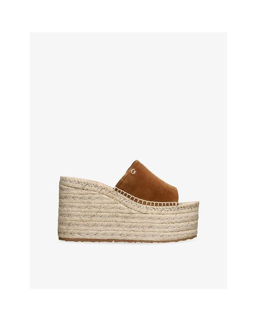 Gianvito Rossi Brown Logo-Embellished Suede Platform Wedges
